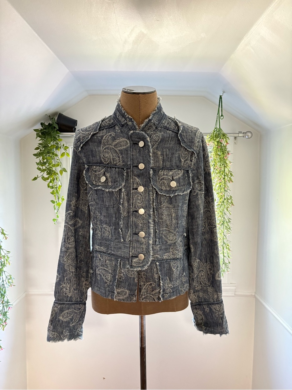 Frayed Paisley Denim Style Jacket